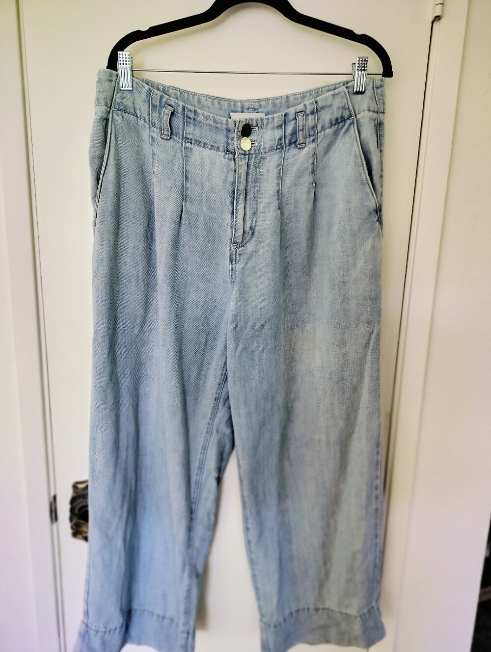 LOFT Light Blue Cotton Linen Tencel Pleated Wide Leg Cropped Pants Size 8/29